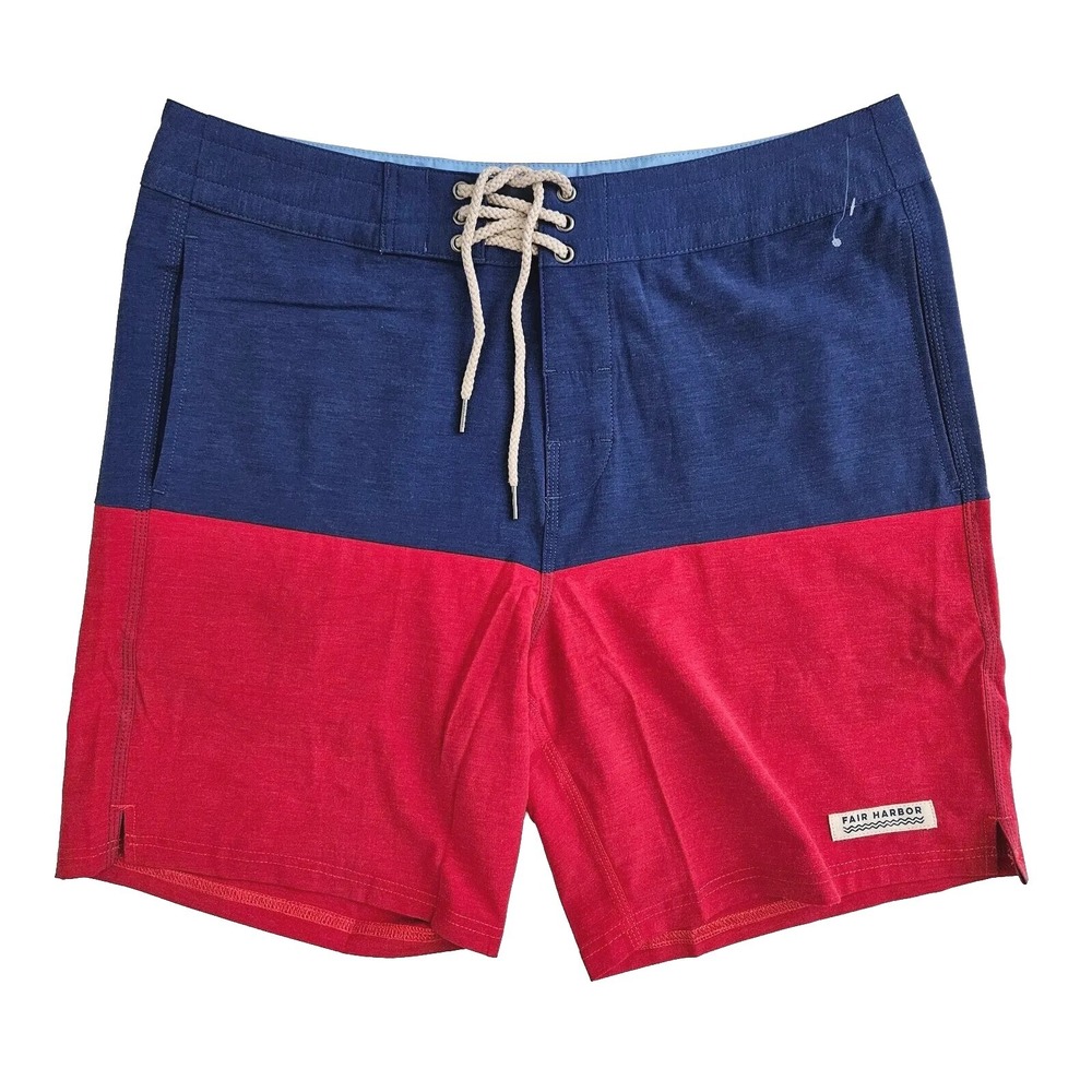 Fair Harbor Men's 33 Blue Red Board Shorts Colorblock Swim Trunks Surf Nautilus